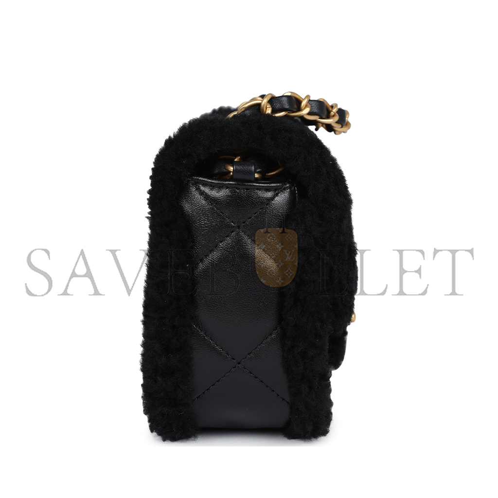 Ch*el mini shearling flap bag black lambskin brushed gold hardware as5148 (18*12*6cm)